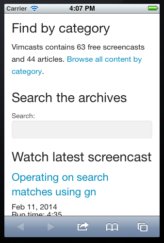 a screenshot of the redesigned Vimcasts homepage on a desktop